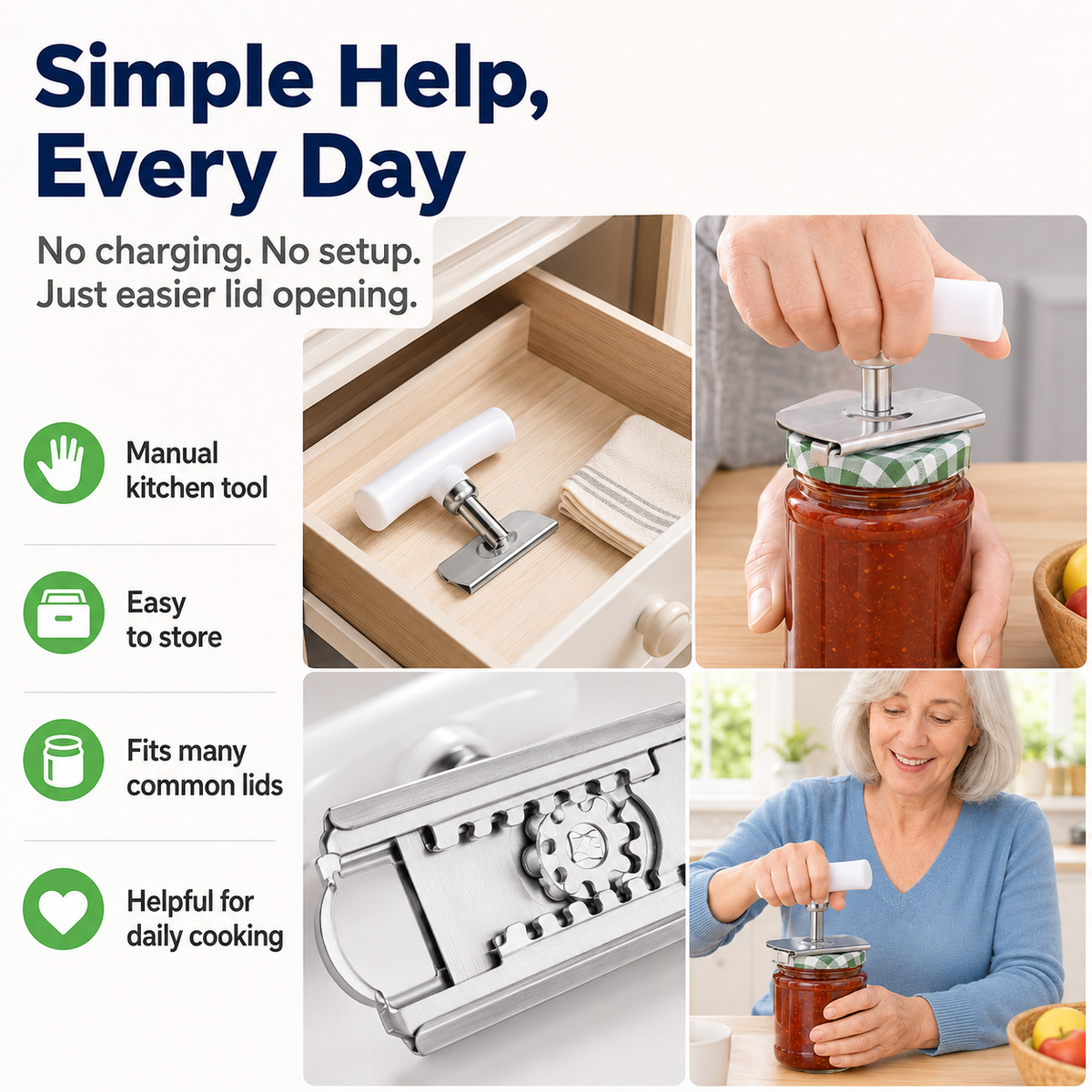 🎁for Seniors with Arthritis, Bottle Opener for Weak Hands, Kitchen Gadget With Lid Opener Tool, Adjustable Grip Stainless Steel for Opening, Fits 1-4 Inch