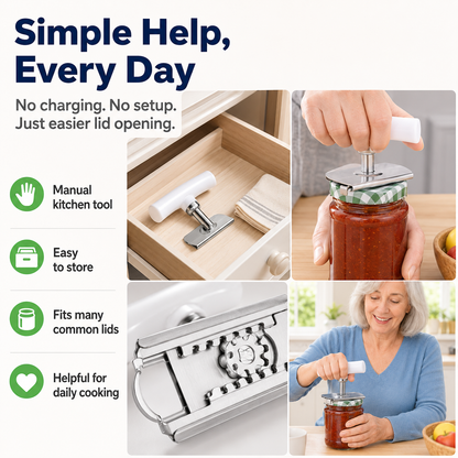 🎁for Seniors with Arthritis, Bottle Opener for Weak Hands, Kitchen Gadget With Lid Opener Tool, Adjustable Grip Stainless Steel for Opening, Fits 1-4 Inch