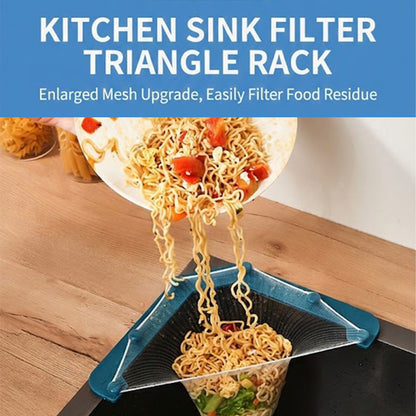 MCOIKY® Triangle Kitchen Sink Strainer Rack with Disposable Mesh Filter Bags – Prevent Clogged Drains, Catch Food Scraps & Keep Sink Clean