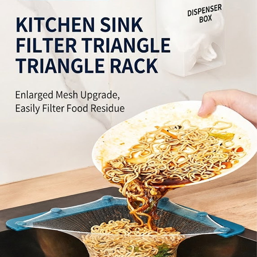 MCOIKY® Triangle Kitchen Sink Strainer Rack with Disposable Mesh Filter Bags – Prevent Clogged Drains, Catch Food Scraps & Keep Sink Clean