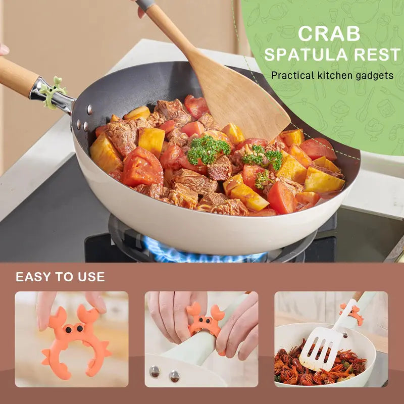 🐣 𝙀𝙖𝙨𝙩𝙚𝙧 𝙎𝙥𝙚𝙘𝙞𝙖𝙡 |Cute Crab Design Silicone Spatula Holders, 2.5in Mini Kitchen Heat-resistant Spatula Rack Spoon Rest Holder Steam Releaser, Cooking Accessory for Home Chefs, Cooking Accessories Gifts