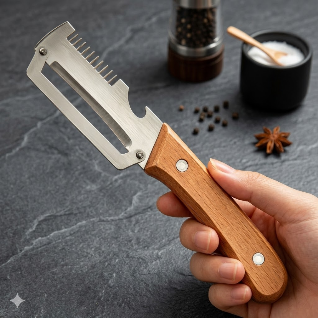 (𝙎𝙥𝙚𝙘𝙞𝙖𝙡 𝙋𝙧𝙤𝙢𝙤𝙩𝙞𝙤𝙣💖)NiftyCuration 2-in-1 Stainless Steel Vegetable Peeler with Wooden Handle & Bottle Opener