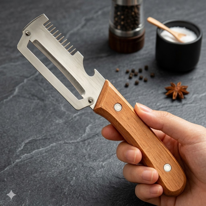 (𝙎𝙥𝙚𝙘𝙞𝙖𝙡 𝙋𝙧𝙤𝙢𝙤𝙩𝙞𝙤𝙣💖)NiftyCuration 2-in-1 Stainless Steel Vegetable Peeler with Wooden Handle & Bottle Opener