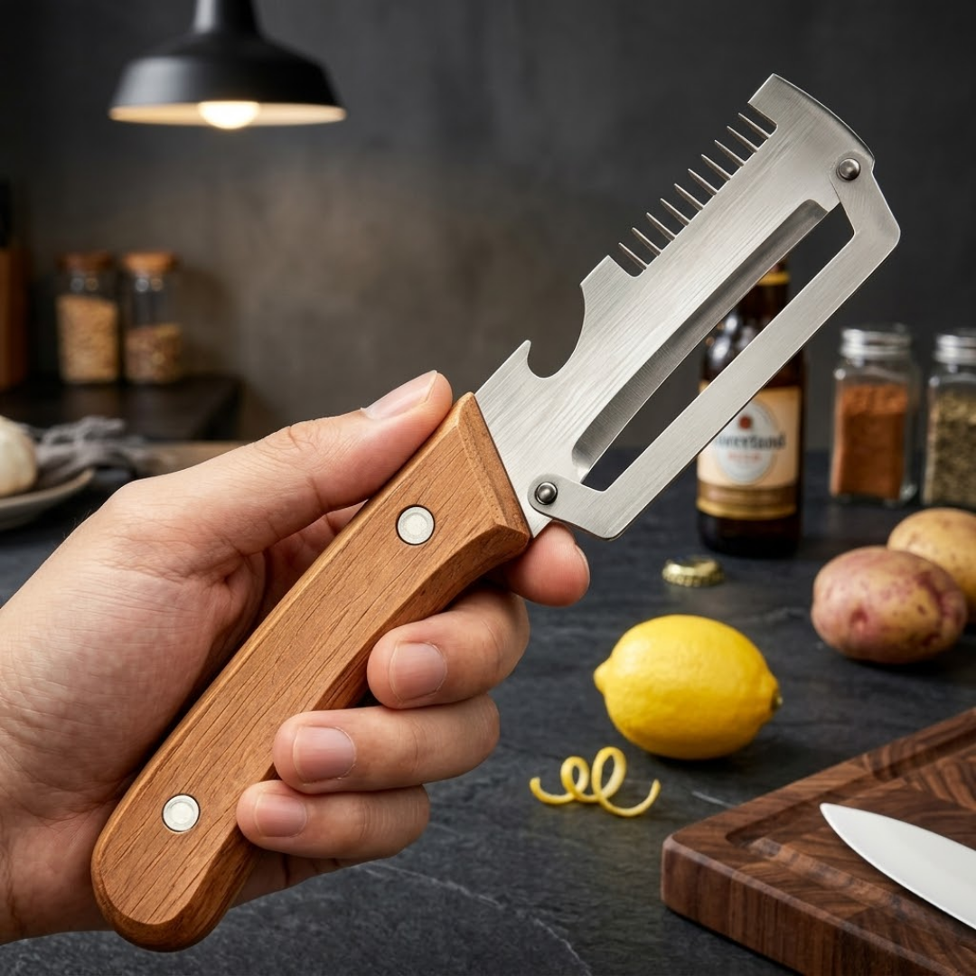 (𝙎𝙥𝙚𝙘𝙞𝙖𝙡 𝙋𝙧𝙤𝙢𝙤𝙩𝙞𝙤𝙣💖)NiftyCuration 2-in-1 Stainless Steel Vegetable Peeler with Wooden Handle & Bottle Opener