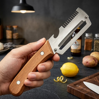 (𝙎𝙥𝙚𝙘𝙞𝙖𝙡 𝙋𝙧𝙤𝙢𝙤𝙩𝙞𝙤𝙣💖)NiftyCuration 2-in-1 Stainless Steel Vegetable Peeler with Wooden Handle & Bottle Opener