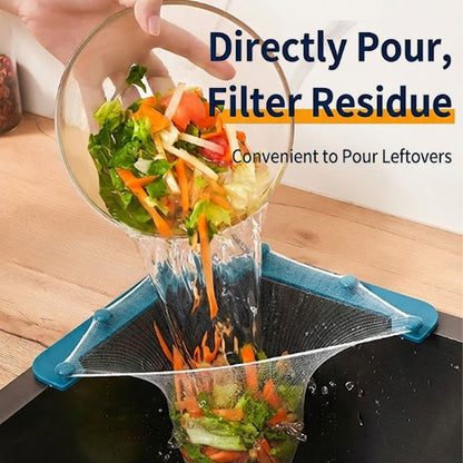 MCOIKY® Triangle Kitchen Sink Strainer Rack with Disposable Mesh Filter Bags – Prevent Clogged Drains, Catch Food Scraps & Keep Sink Clean