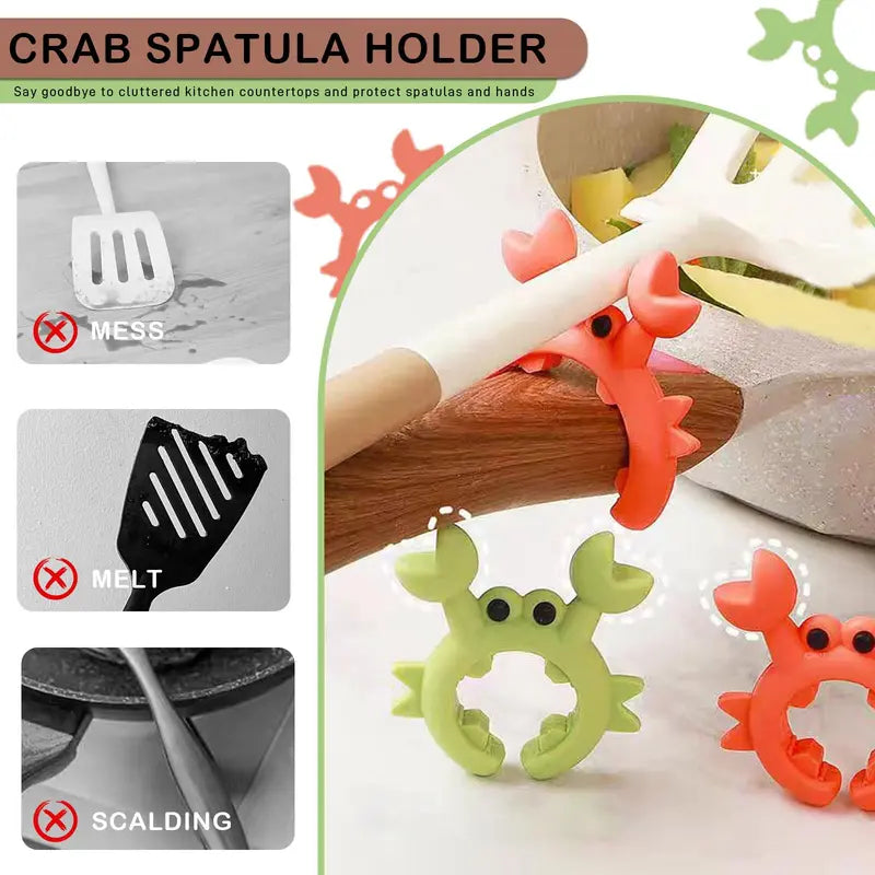 🐣 𝙀𝙖𝙨𝙩𝙚𝙧 𝙎𝙥𝙚𝙘𝙞𝙖𝙡 |Cute Crab Design Silicone Spatula Holders, 2.5in Mini Kitchen Heat-resistant Spatula Rack Spoon Rest Holder Steam Releaser, Cooking Accessory for Home Chefs, Cooking Accessories Gifts