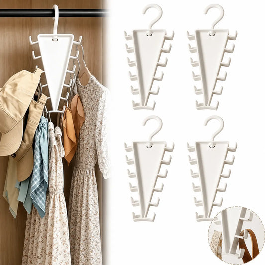 V Shaped Double-Sided Closet Organizer Hanger, 360° Rotatable Space Saving Clothes Hanger Organizer, Multi-Layer Vertical Storage Rack with 12 Hooks for Shirts, Jackets, Pants