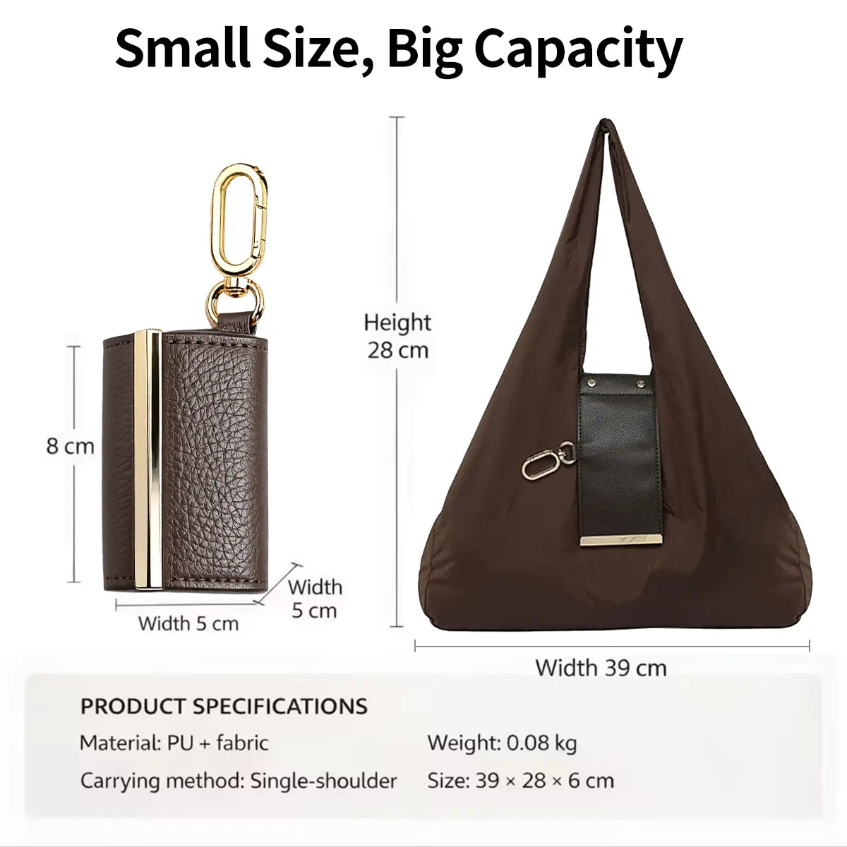 Foldable Stripes Keychain Grocery Bag with Snap Hook - Reusable, Adjustable, Expandable Handbag for Shopping & Travel Home Organizer Storage Bag