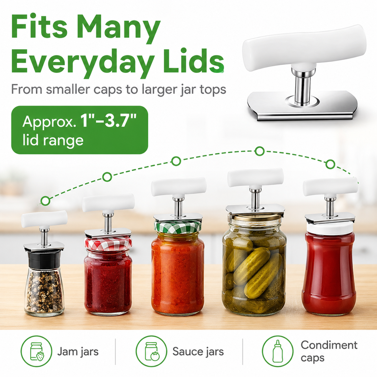 🎁for Seniors with Arthritis, Bottle Opener for Weak Hands, Kitchen Gadget With Lid Opener Tool, Adjustable Grip Stainless Steel for Opening, Fits 1-4 Inch