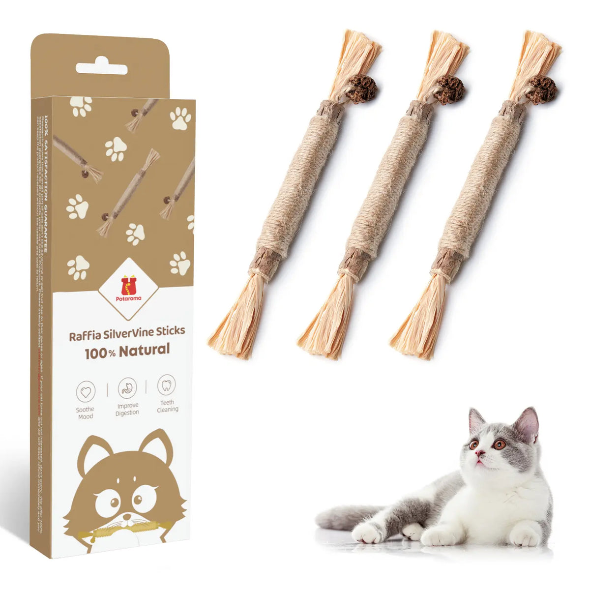 (𝙎𝙥𝙚𝙘𝙞𝙖𝙡 𝙋𝙧𝙤𝙢𝙤𝙩𝙞𝙤𝙣💖)MomoNook Natural Silvervine Stick Cat Chew Toys, Teeth Cleaning & Dental Care for Kittens & Cats #backtoschool