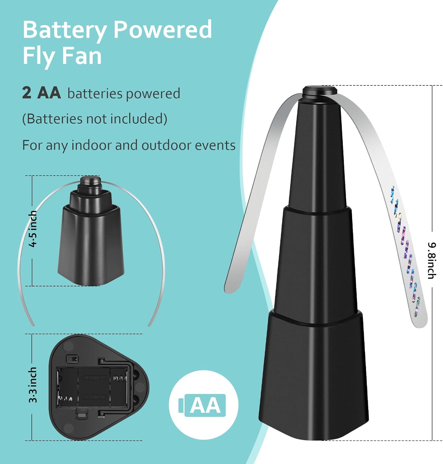 💐 Spring Deal | Treva Bug Fan Fly Deterrent with Holographic Blades to Clear Bugs, Mosquitoes, and Flies, Battery Powered Fly Fan