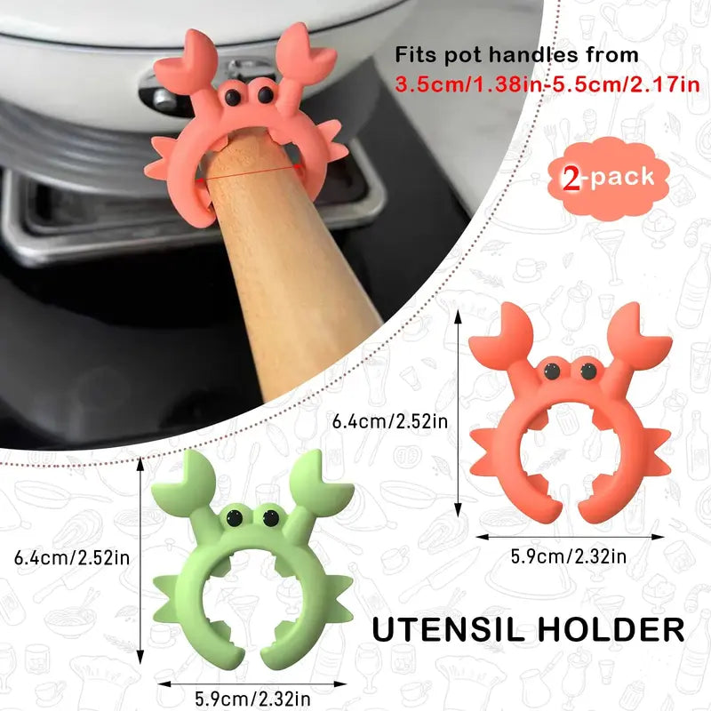 🐣 𝙀𝙖𝙨𝙩𝙚𝙧 𝙎𝙥𝙚𝙘𝙞𝙖𝙡 |Cute Crab Design Silicone Spatula Holders, 2.5in Mini Kitchen Heat-resistant Spatula Rack Spoon Rest Holder Steam Releaser, Cooking Accessory for Home Chefs, Cooking Accessories Gifts