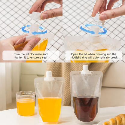 10 Counts Reusable Plastic Pouches, Versatile Liquid Carriers for Picnics and Outings
