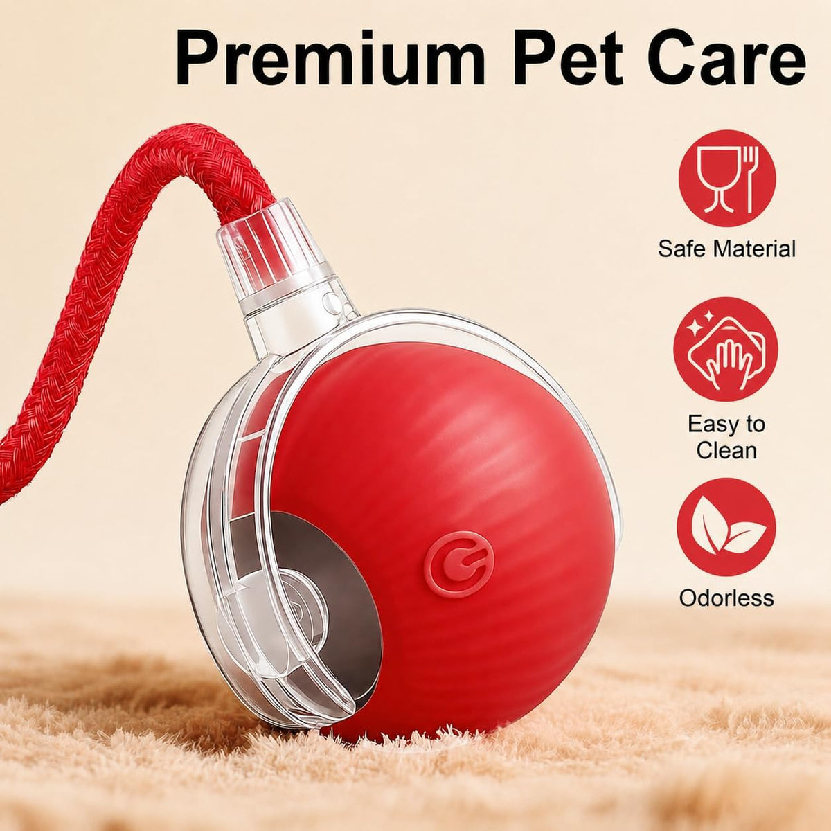 MomoNook Smart Interactive Automatic Electric Rolling Moving Rechargeable Motion Activated Self Play Electronic Stimulation Chase Teaser Ball Toy with Rope for Indoor Bored Adult Cat and Dog