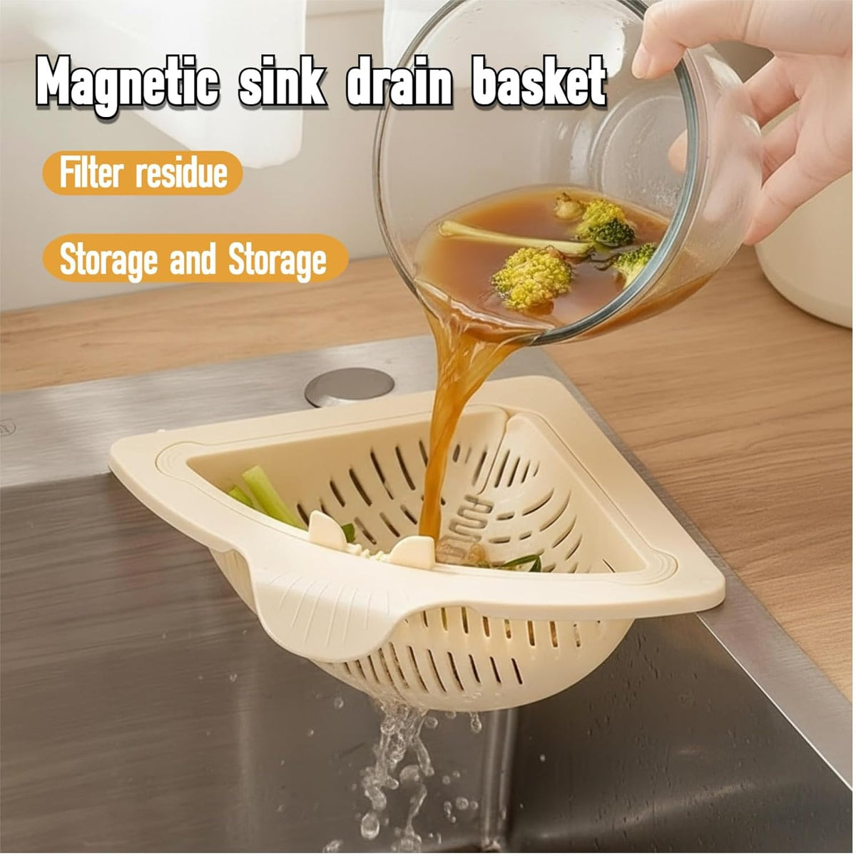 [DealsForYouDays] NiftyCuration Magnetic Drainage & Filter Basket, Triangular Sink Strainer with Twist-Open Bottom, Kitchen Sink Corner Rack for Draining & Storage, Punch-Free Installation, No Tools Needed