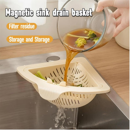 [DealsForYouDays] NiftyCuration Magnetic Drainage & Filter Basket, Triangular Sink Strainer with Twist-Open Bottom, Kitchen Sink Corner Rack for Draining & Storage, Punch-Free Installation, No Tools Needed
