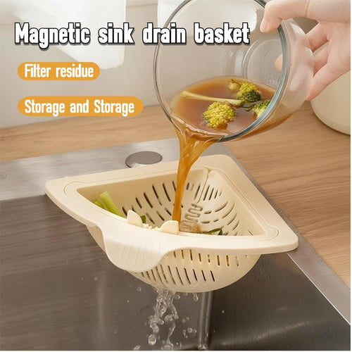 [DealsForYouDays] NiftyCuration Magnetic Drainage & Filter Basket, Triangular Sink Strainer with Twist-Open Bottom, Kitchen Sink Corner Rack for Draining & Storage, Punch-Free Installation, No Tools Needed