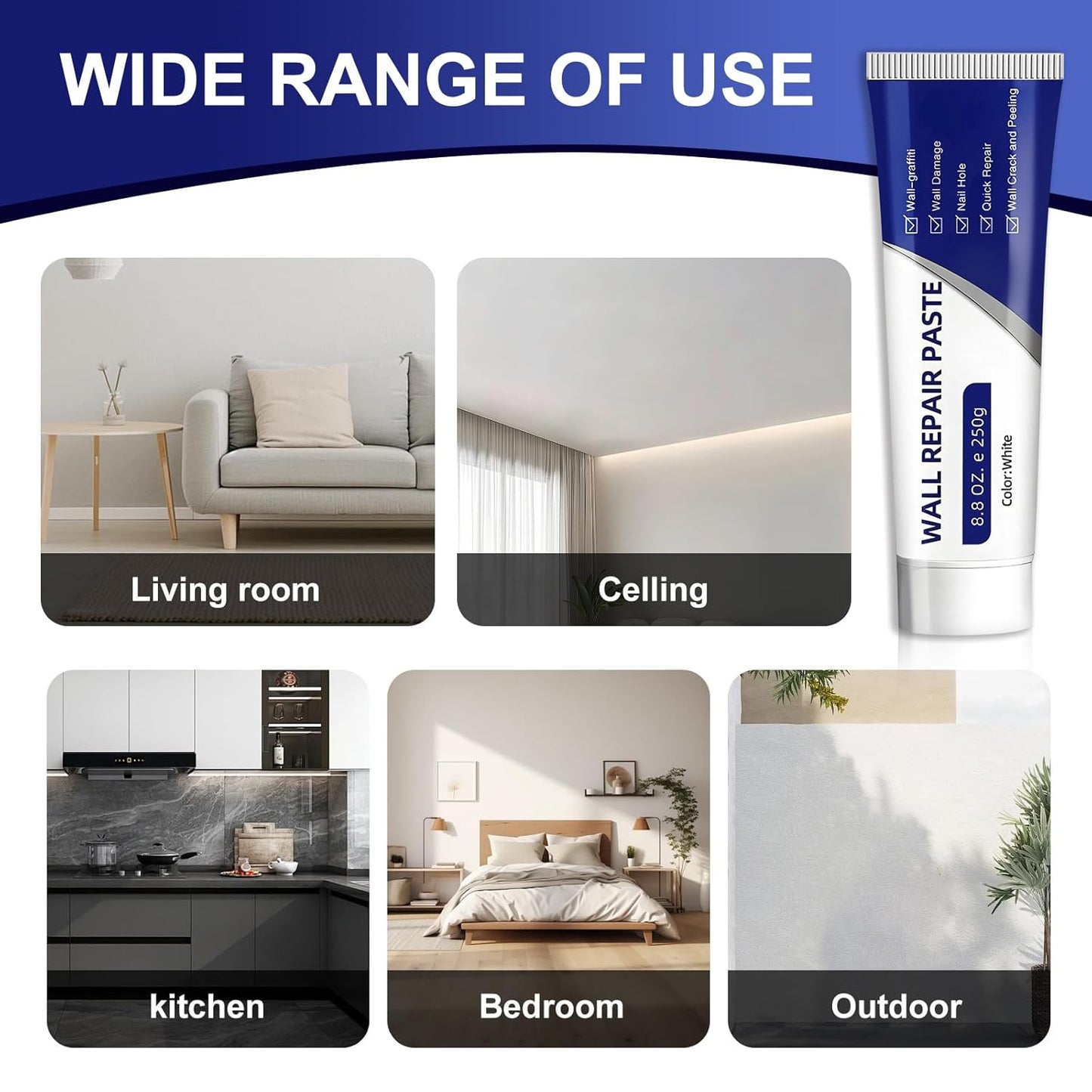Eco-Friendly White Wall Repair Paste Waterproof Anti-Mold Odorless Environmentally Friendly Fix Cracks Holes Peeling Paint Fast