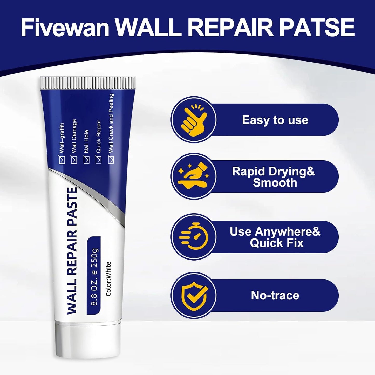 Eco-Friendly White Wall Repair Paste Waterproof Anti-Mold Odorless Environmentally Friendly Fix Cracks Holes Peeling Paint Fast