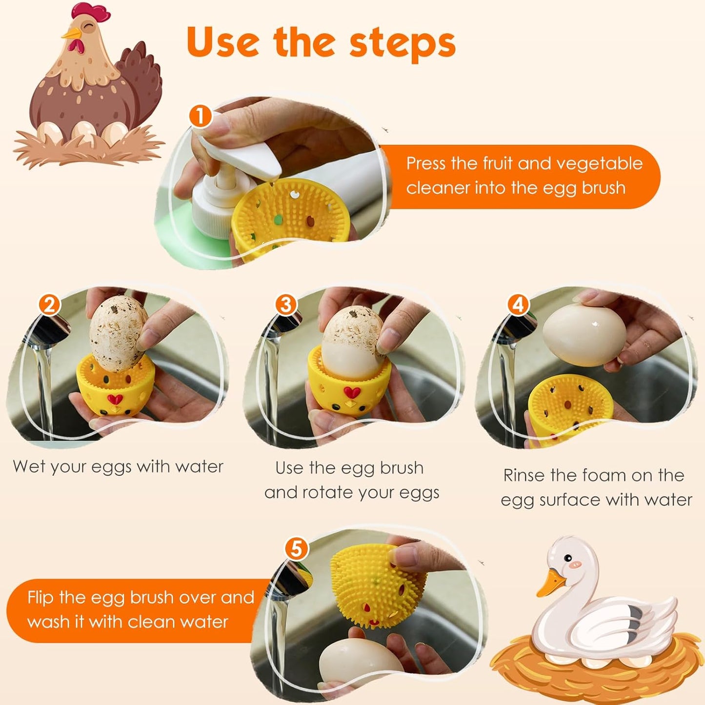 🐣 𝙀𝙖𝙨𝙩𝙚𝙧 𝙎𝙥𝙚𝙘𝙞𝙖𝙡 |Silicone Egg Cleaner Brush, Silicone Egg Cleaning Brush for Farm Fresh Eggs, Chicken Coop Cleaning Tools, Egg Washer, Chicken Coop Accessories