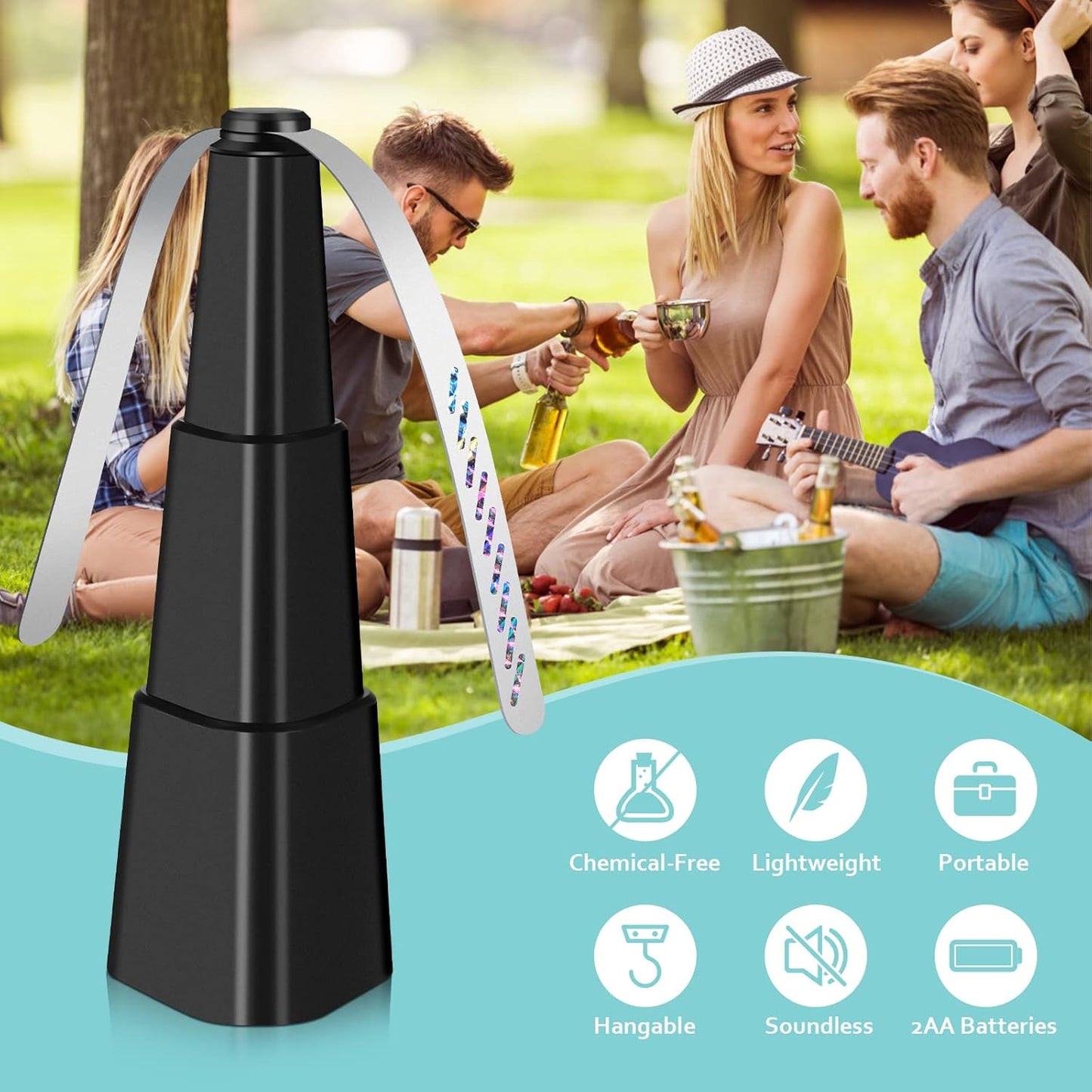 💐 Spring Deal | Treva Bug Fan Fly Deterrent with Holographic Blades to Clear Bugs, Mosquitoes, and Flies, Battery Powered Fly Fan