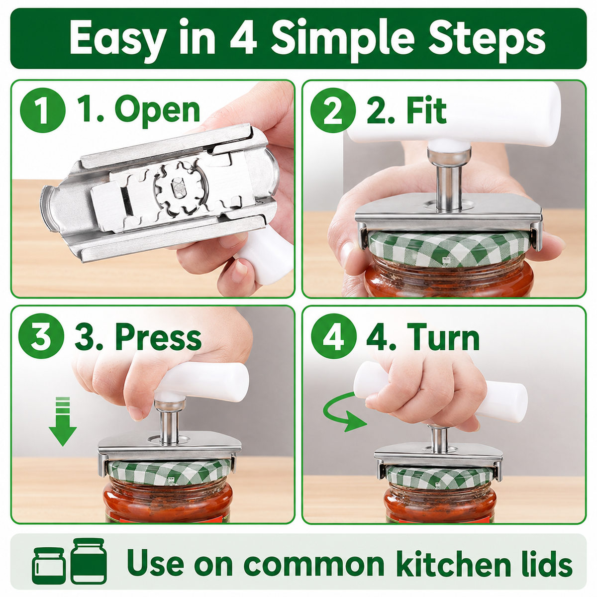 🎁for Seniors with Arthritis, Bottle Opener for Weak Hands, Kitchen Gadget With Lid Opener Tool, Adjustable Grip Stainless Steel for Opening, Fits 1-4 Inch