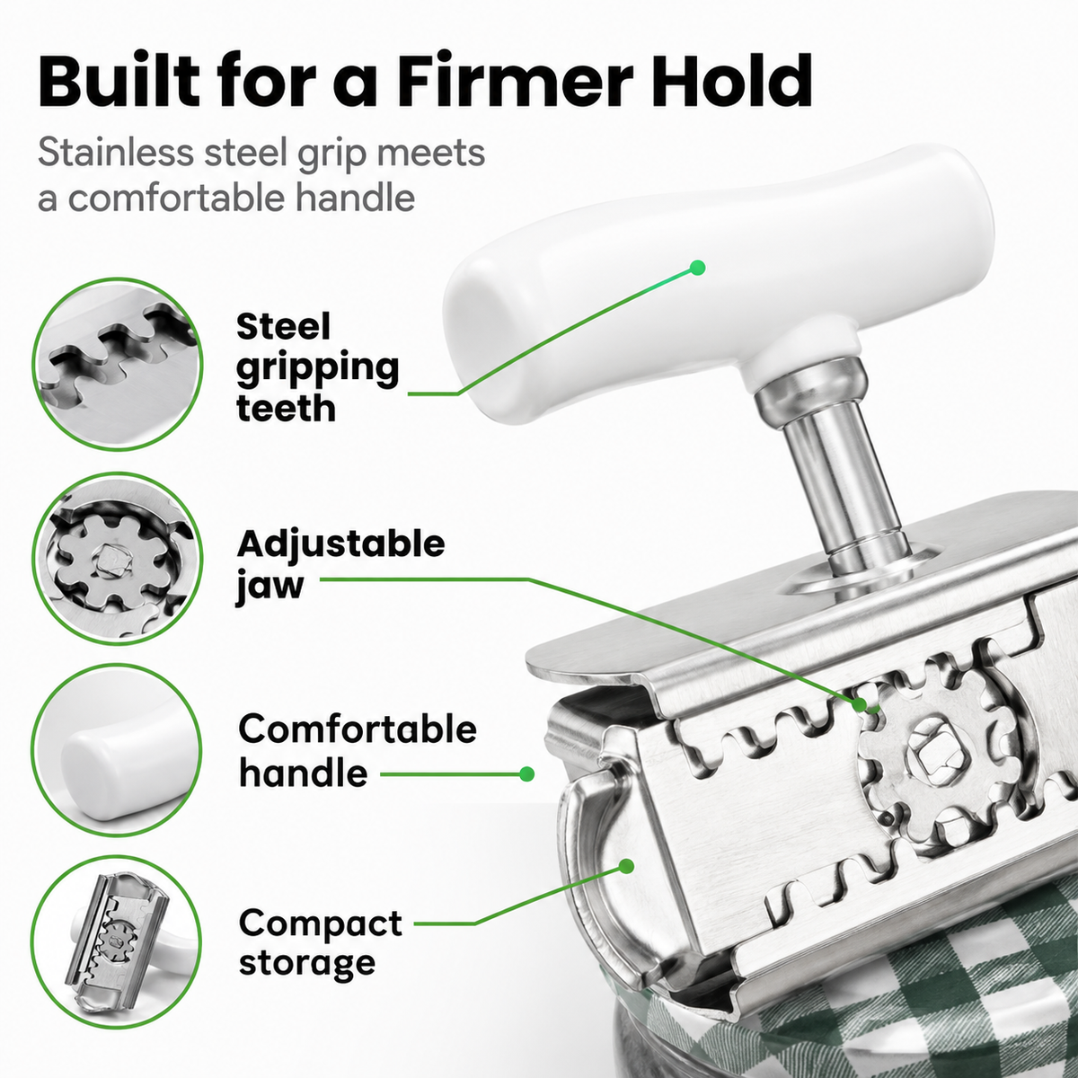 🎁for Seniors with Arthritis, Bottle Opener for Weak Hands, Kitchen Gadget With Lid Opener Tool, Adjustable Grip Stainless Steel for Opening, Fits 1-4 Inch