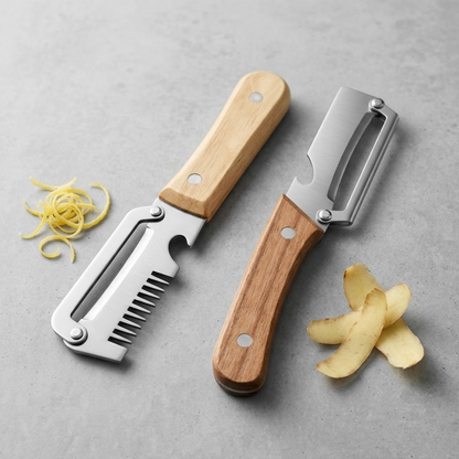 (𝙎𝙥𝙚𝙘𝙞𝙖𝙡 𝙋𝙧𝙤𝙢𝙤𝙩𝙞𝙤𝙣💖)NiftyCuration 2-in-1 Stainless Steel Vegetable Peeler with Wooden Handle & Bottle Opener