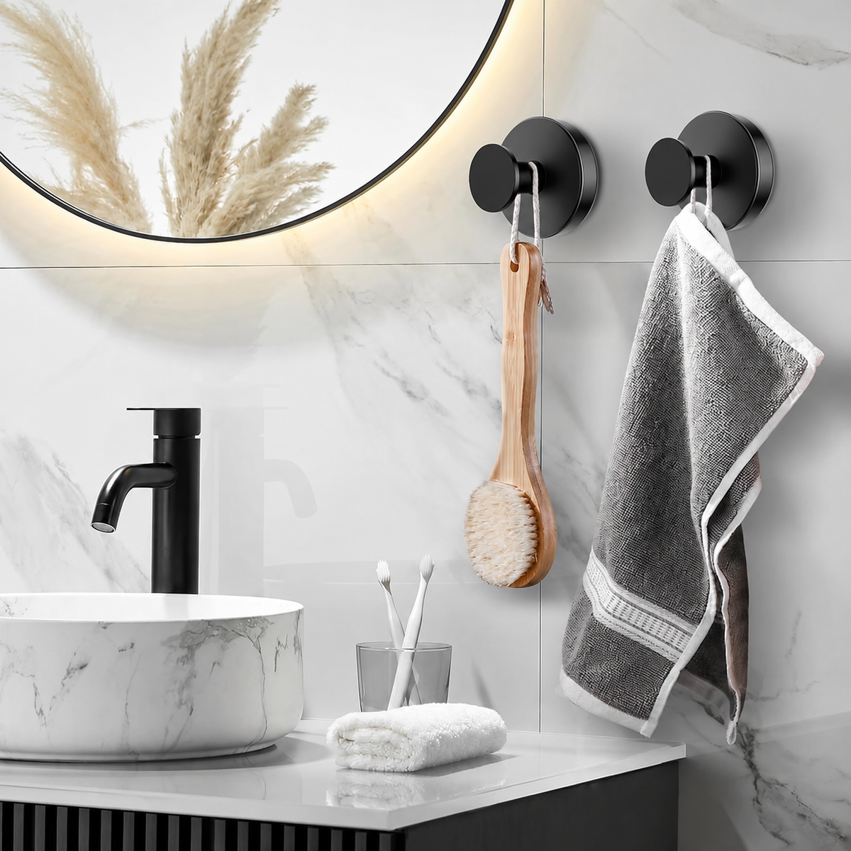 Shower Suction Cup Hooks (2/4/6 PCS) with Replaceable Core, Vacuum Locking No-Drill Removable Self-Adhesive Hooks for Bathroom Glass Tile, Home Organizers Holds Towels, House Accessories for Apartment Stuff & Bathroom Decor Ideas