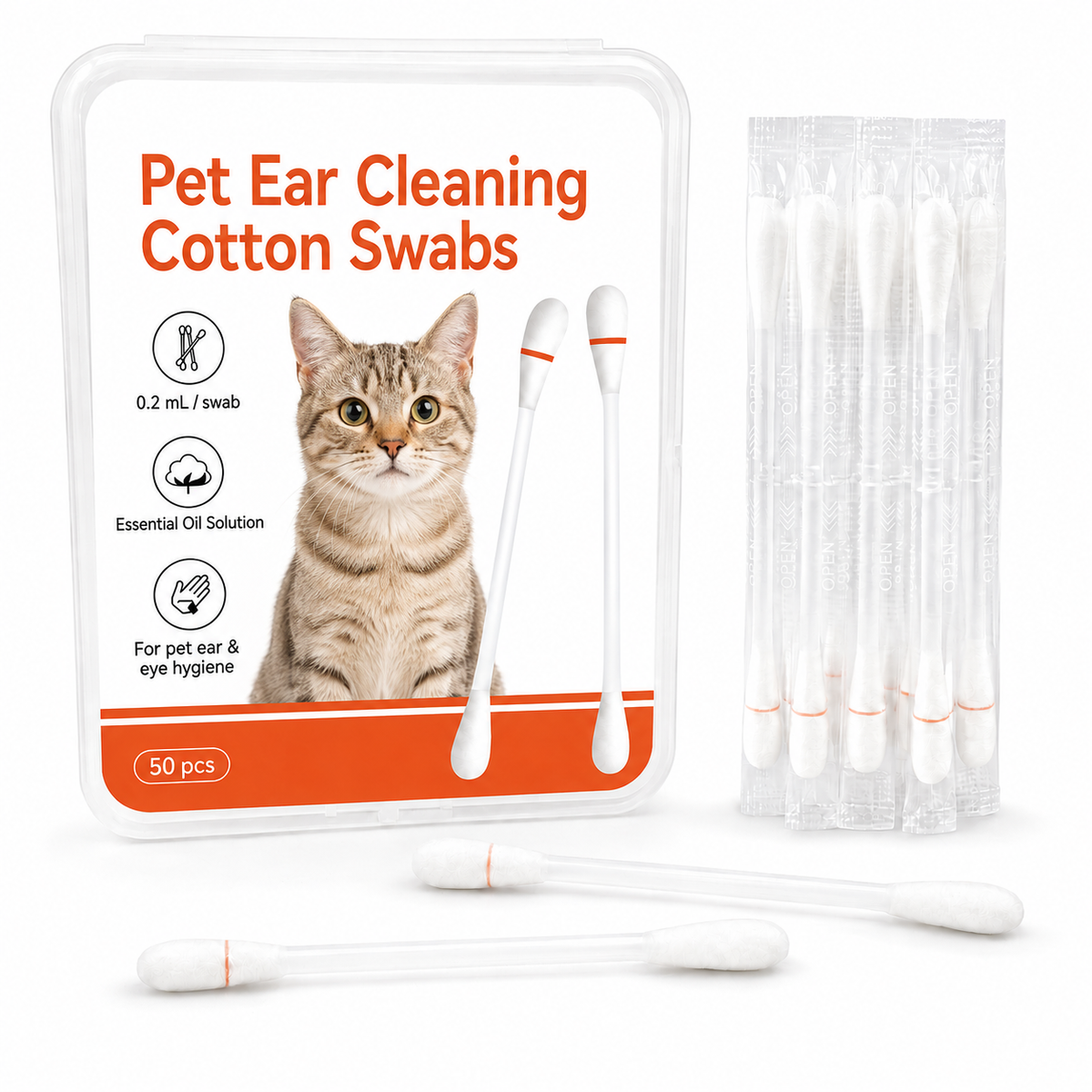 Pet Ear Cleaning Cotton Swabs – Earwax & Odor Remover for Cats & Dogs, Individually Wrapped, Break-to-Release Liquid, Dry/Wet Dual-Use, 100 Pack with Aloe, Witch Hazel & Chamomile Formula #SummerVibes #petlovers