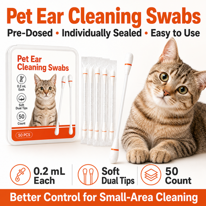 Pet Ear Cleaning Cotton Swabs – Earwax & Odor Remover for Cats & Dogs, Individually Wrapped, Break-to-Release Liquid, Dry/Wet Dual-Use, 100 Pack with Aloe, Witch Hazel & Chamomile Formula #SummerVibes #petlovers