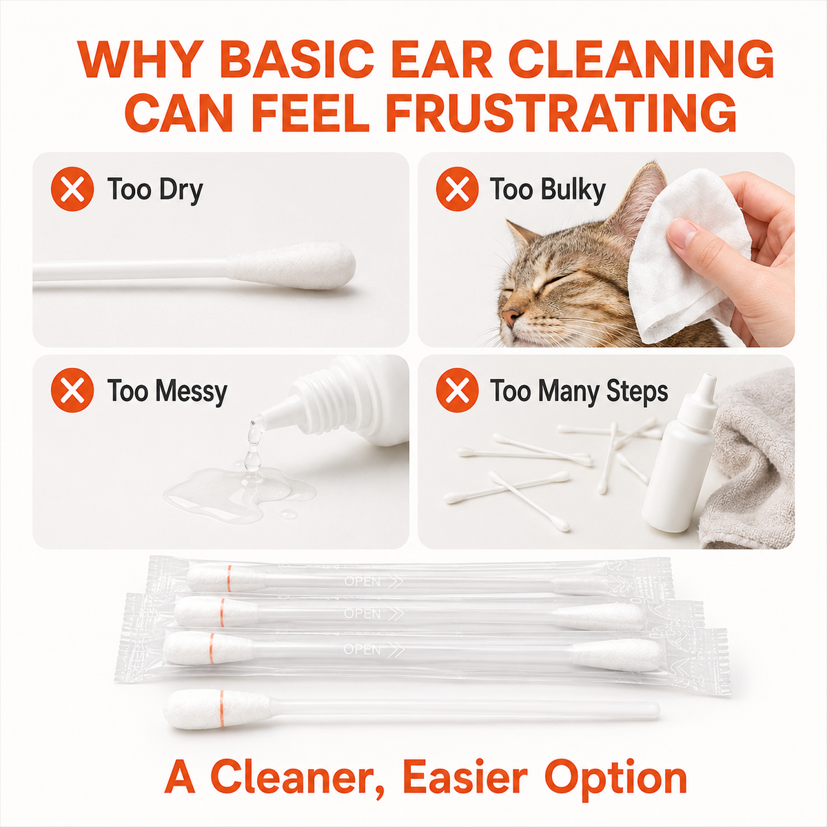 Pet Ear Cleaning Cotton Swabs – Earwax & Odor Remover for Cats & Dogs, Individually Wrapped, Break-to-Release Liquid, Dry/Wet Dual-Use, 100 Pack with Aloe, Witch Hazel & Chamomile Formula #SummerVibes #petlovers