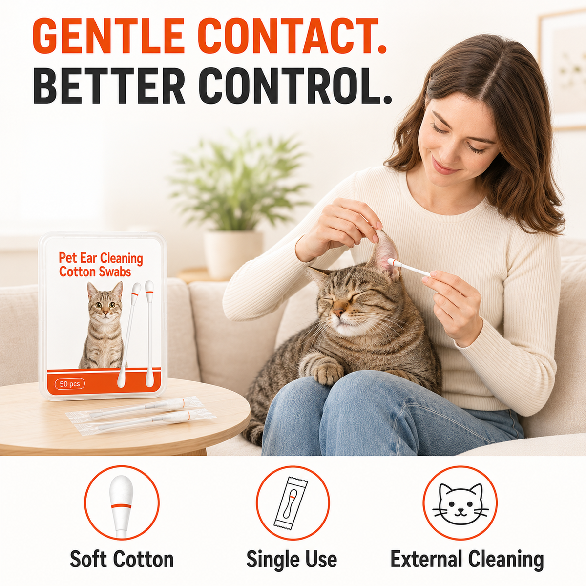 Pet Ear Cleaning Cotton Swabs – Earwax & Odor Remover for Cats & Dogs, Individually Wrapped, Break-to-Release Liquid, Dry/Wet Dual-Use, 100 Pack with Aloe, Witch Hazel & Chamomile Formula #SummerVibes #petlovers