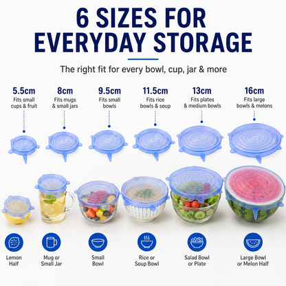 [DealsForYouDays] NiftyCuration Universal Reusable Silicone Lids – 6-Pack Self-Sealing Food Covers for Various Container Sizes