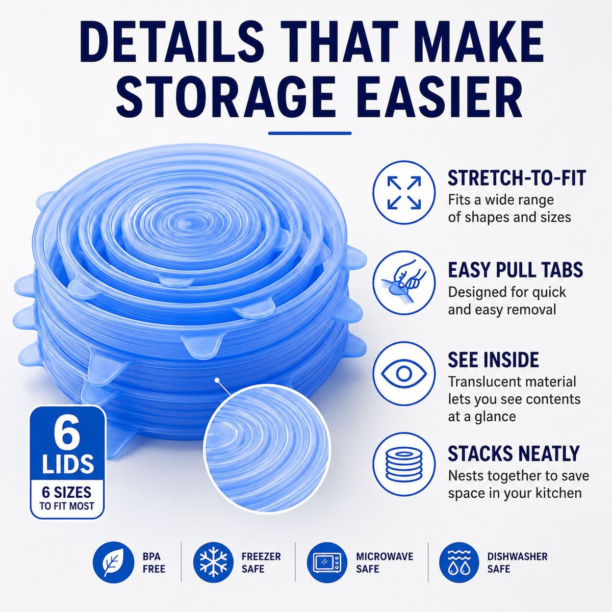 [DealsForYouDays] NiftyCuration Universal Reusable Silicone Lids – 6-Pack Self-Sealing Food Covers for Various Container Sizes