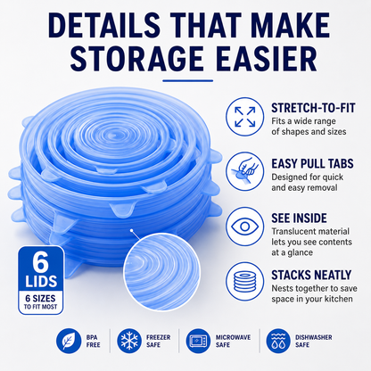 [DealsForYouDays] NiftyCuration Universal Reusable Silicone Lids – 6-Pack Self-Sealing Food Covers for Various Container Sizes