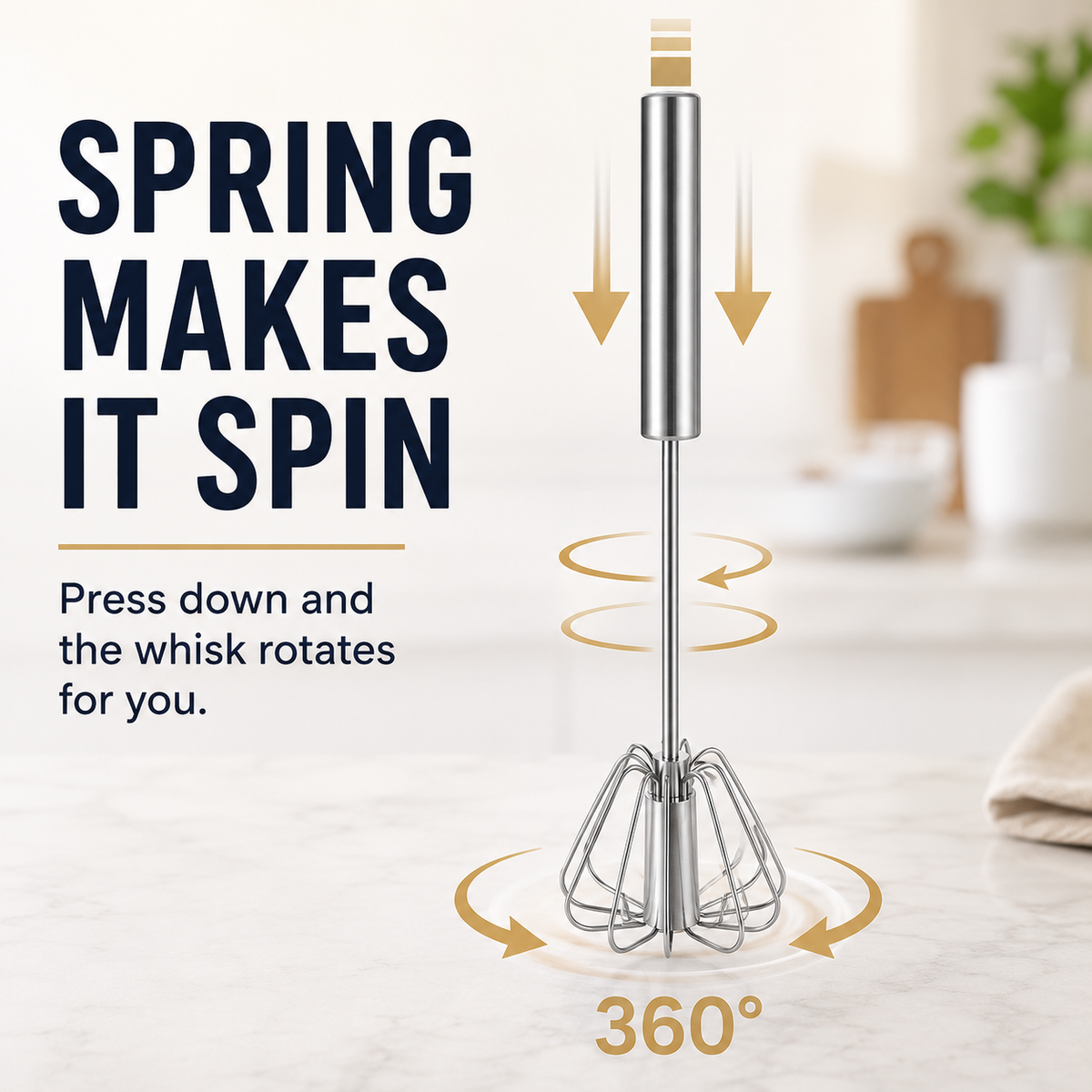 Stainless Steel Hand-Push Rotary Whisk Food-Grade Rust-Resistant Sturdy Riveted Construction Semi-Automatic Design Versatile for Cooking Blending Whisking Beating and Stirring Tasks Easy to Clean