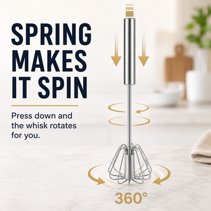 Stainless Steel Hand-Push Rotary Whisk Food-Grade Rust-Resistant Sturdy Riveted Construction Semi-Automatic Design Versatile for Cooking Blending Whisking Beating and Stirring Tasks Easy to Clean