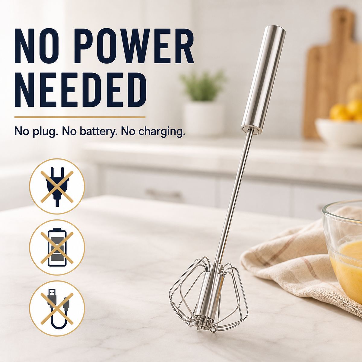Stainless Steel Hand-Push Rotary Whisk Food-Grade Rust-Resistant Sturdy Riveted Construction Semi-Automatic Design Versatile for Cooking Blending Whisking Beating and Stirring Tasks Easy to Clean