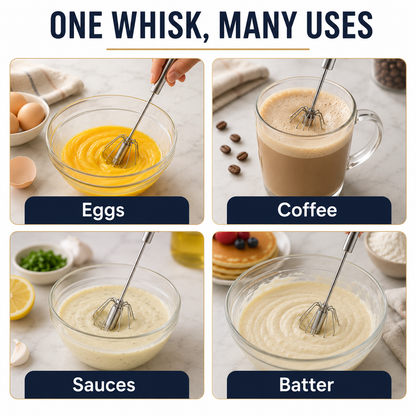 Stainless Steel Hand-Push Rotary Whisk Food-Grade Rust-Resistant Sturdy Riveted Construction Semi-Automatic Design Versatile for Cooking Blending Whisking Beating and Stirring Tasks Easy to Clean