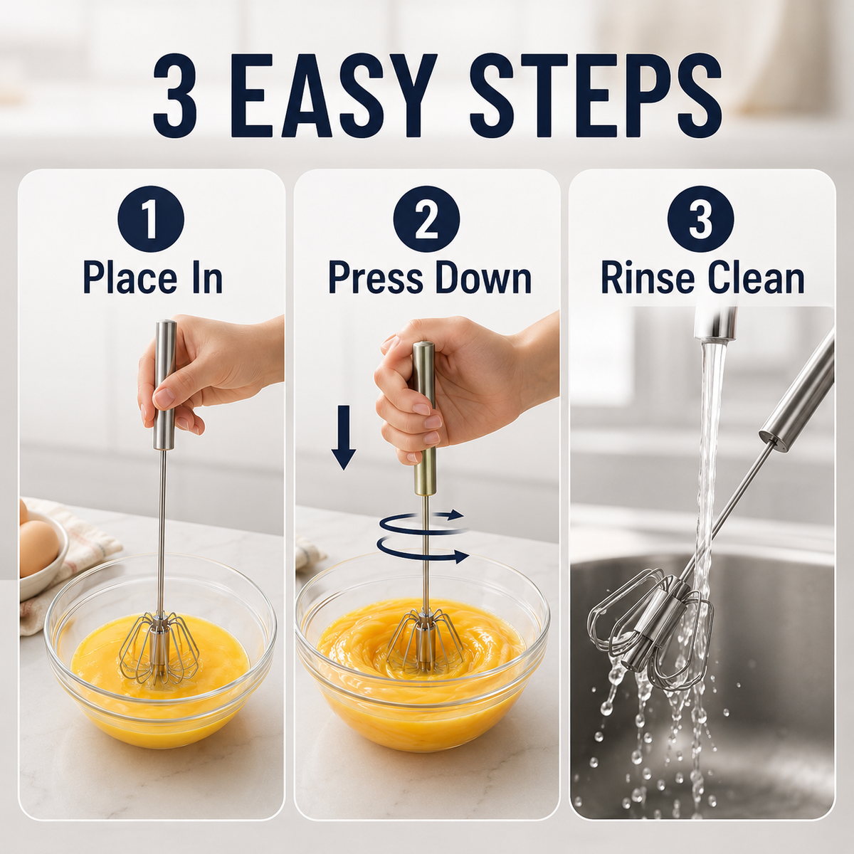 Stainless Steel Hand-Push Rotary Whisk Food-Grade Rust-Resistant Sturdy Riveted Construction Semi-Automatic Design Versatile for Cooking Blending Whisking Beating and Stirring Tasks Easy to Clean