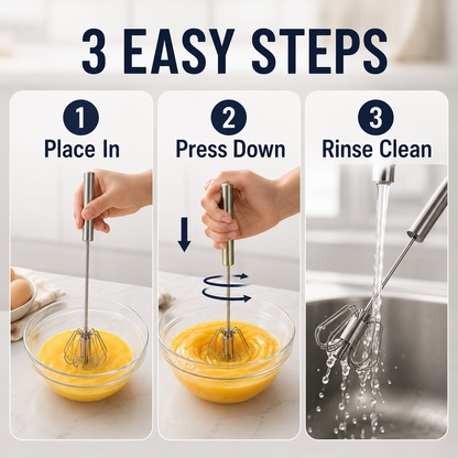Stainless Steel Hand-Push Rotary Whisk Food-Grade Rust-Resistant Sturdy Riveted Construction Semi-Automatic Design Versatile for Cooking Blending Whisking Beating and Stirring Tasks Easy to Clean