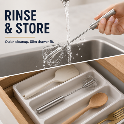 Stainless Steel Hand-Push Rotary Whisk Food-Grade Rust-Resistant Sturdy Riveted Construction Semi-Automatic Design Versatile for Cooking Blending Whisking Beating and Stirring Tasks Easy to Clean