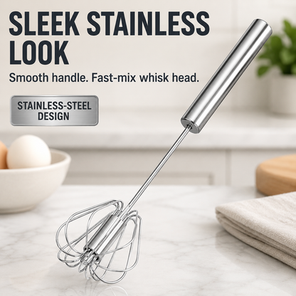 Stainless Steel Hand-Push Rotary Whisk Food-Grade Rust-Resistant Sturdy Riveted Construction Semi-Automatic Design Versatile for Cooking Blending Whisking Beating and Stirring Tasks Easy to Clean