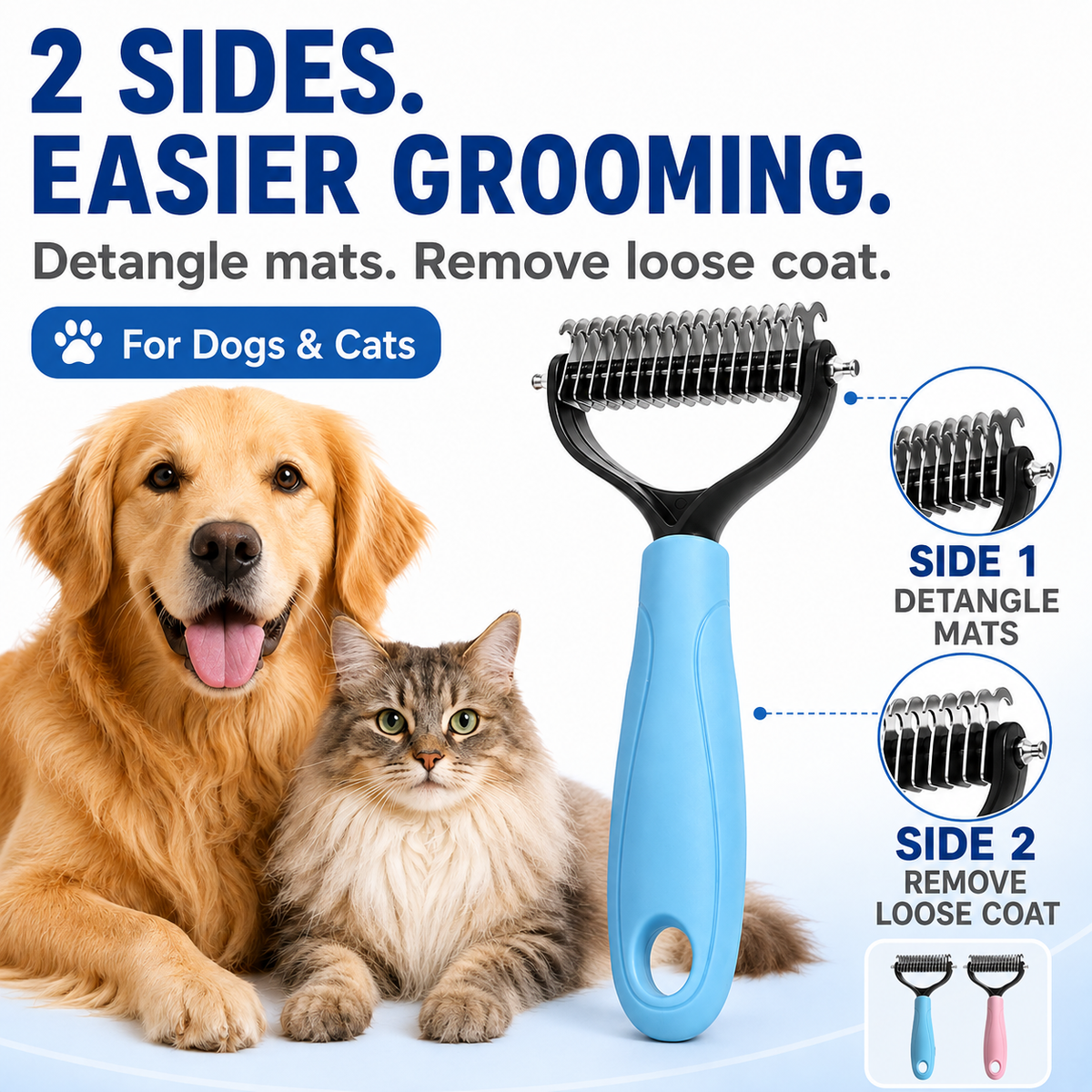MomoNook Double-Sided Cat & Dog Deshedding Dematting Comb - Undercoat Rake Grooming Tool, Matted Fur Remover for Long-Haired Pets, Pet Grooming Accessories Deshedding Tool