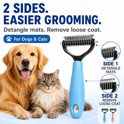 MomoNook Double-Sided Cat & Dog Deshedding Dematting Comb - Undercoat Rake Grooming Tool, Matted Fur Remover for Long-Haired Pets, Pet Grooming Accessories Deshedding Tool