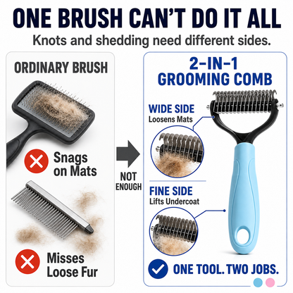 MomoNook Double-Sided Cat & Dog Deshedding Dematting Comb - Undercoat Rake Grooming Tool, Matted Fur Remover for Long-Haired Pets, Pet Grooming Accessories Deshedding Tool