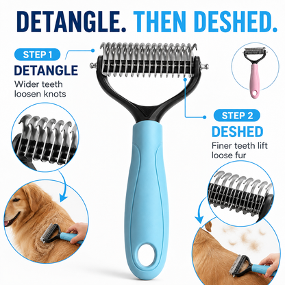MomoNook Double-Sided Cat & Dog Deshedding Dematting Comb - Undercoat Rake Grooming Tool, Matted Fur Remover for Long-Haired Pets, Pet Grooming Accessories Deshedding Tool