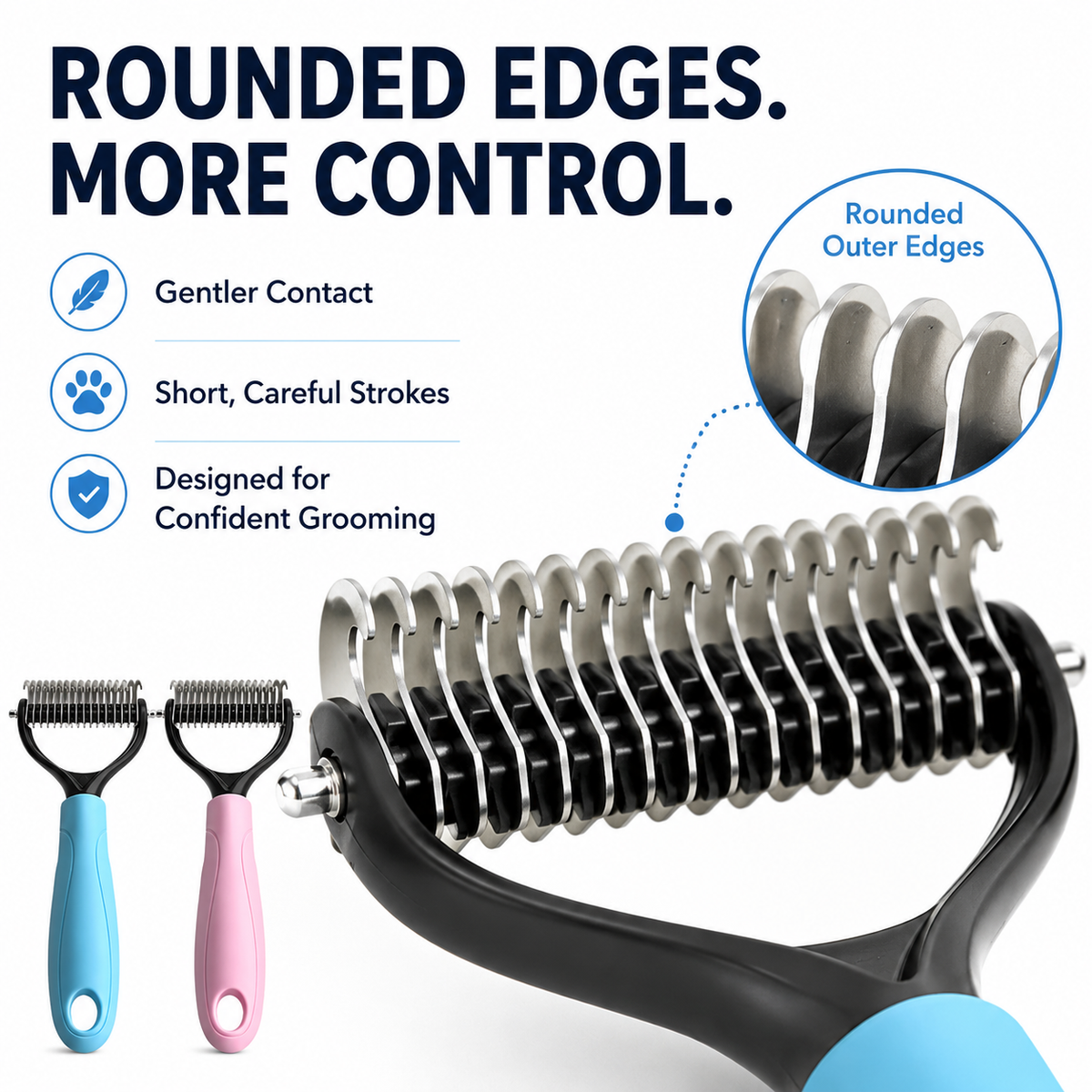 MomoNook Double-Sided Cat & Dog Deshedding Dematting Comb - Undercoat Rake Grooming Tool, Matted Fur Remover for Long-Haired Pets, Pet Grooming Accessories Deshedding Tool